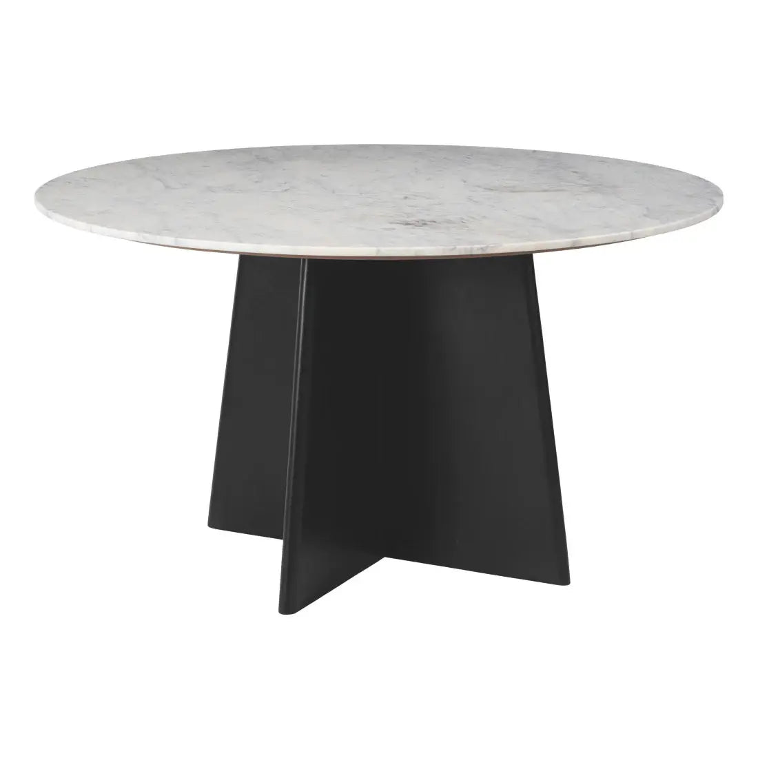 51" White and Black Marble and Wood Pedestal Base Round Top Dining Table - Homeroots - Flyclothing LLC