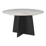 51" White and Black Marble and Wood Pedestal Base Round Top Dining Table - Homeroots - Flyclothing LLC