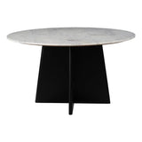 51" White and Black Marble and Wood Pedestal Base Round Top Dining Table - Homeroots - Flyclothing LLC
