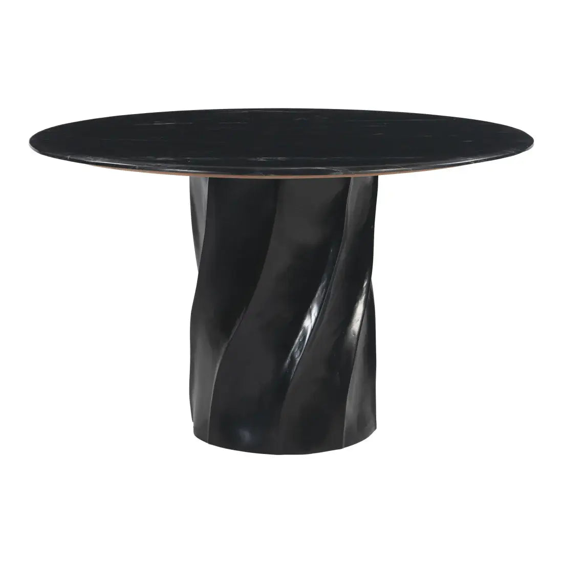 48" Black Marble and Wood Pedestal Base Round Top Dining Table - Homeroots - Flyclothing LLC
