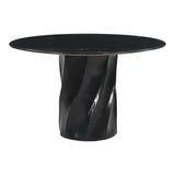 48" Black Marble and Wood Pedestal Base Round Top Dining Table - Homeroots - Flyclothing LLC
