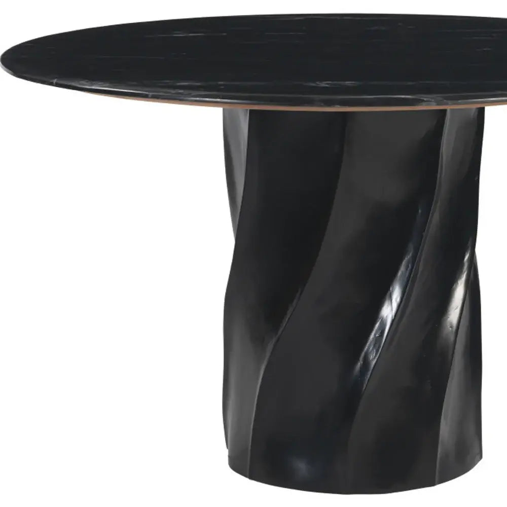 48" Black Marble and Wood Pedestal Base Round Top Dining Table - Homeroots - Flyclothing LLC