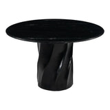 48" Black Marble and Wood Pedestal Base Round Top Dining Table - Homeroots - Flyclothing LLC