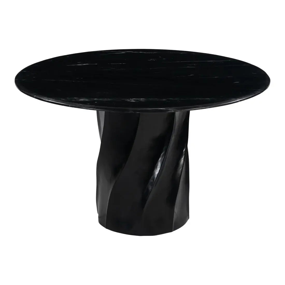 48" Black Marble and Wood Pedestal Base Round Top Dining Table - Homeroots - Flyclothing LLC