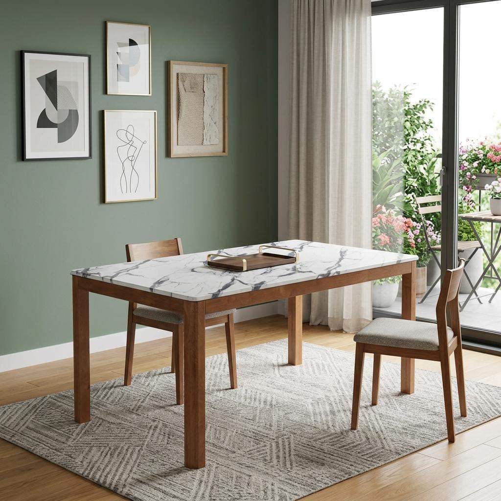 63" White and Natural Faux Marble and Solid Wood Dining Table - HomeRoots - Flyclothing LLC