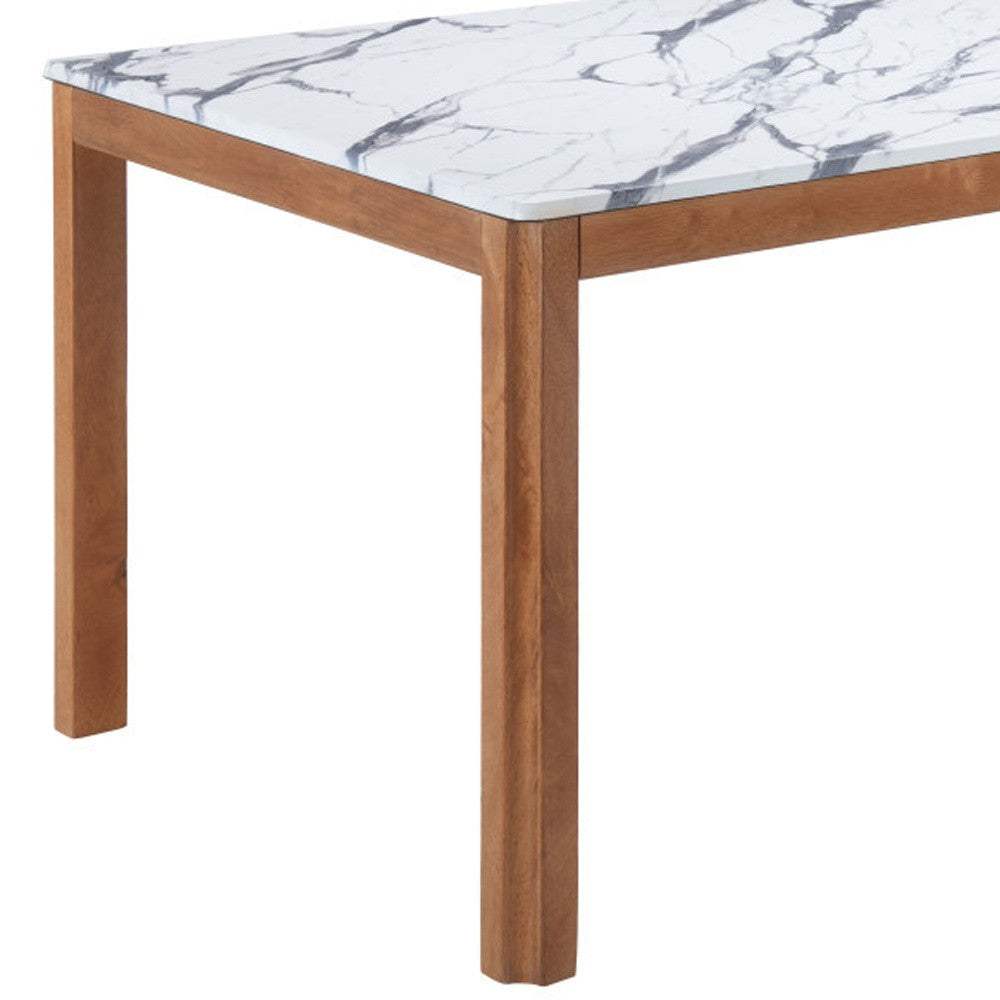 63" White and Natural Faux Marble and Solid Wood Dining Table - HomeRoots - Flyclothing LLC