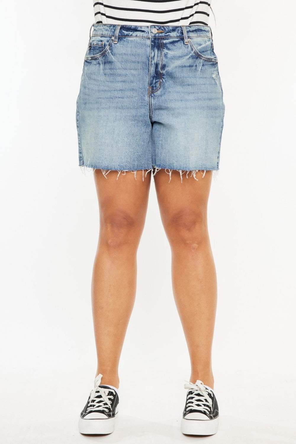 Kancan Full Size Raw Hem High Waist Denim Shorts - Trendsi - Flyclothing LLC