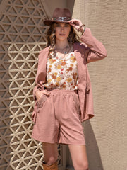 Lace Detail Collared Neck Long Sleeve Top and Shorts Set - Trendsi