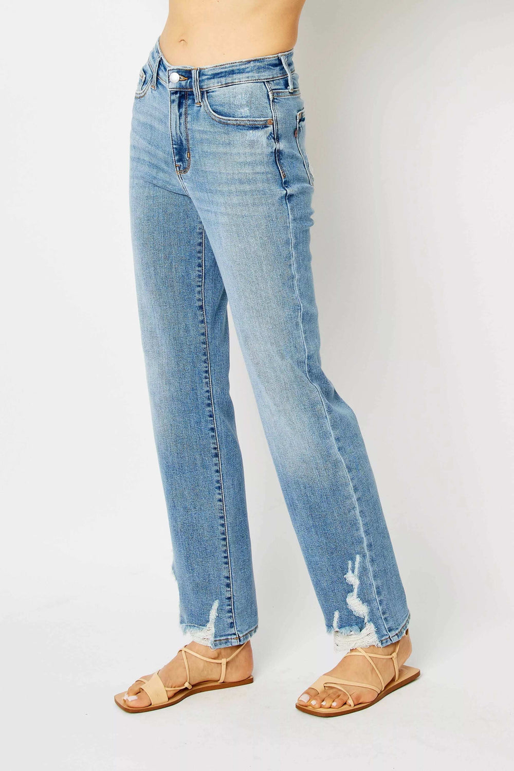 Judy Blue Full Size High Waist Straight Jeans with Heavy Destroy Plus Size - Trendsi - Flyclothing LLC