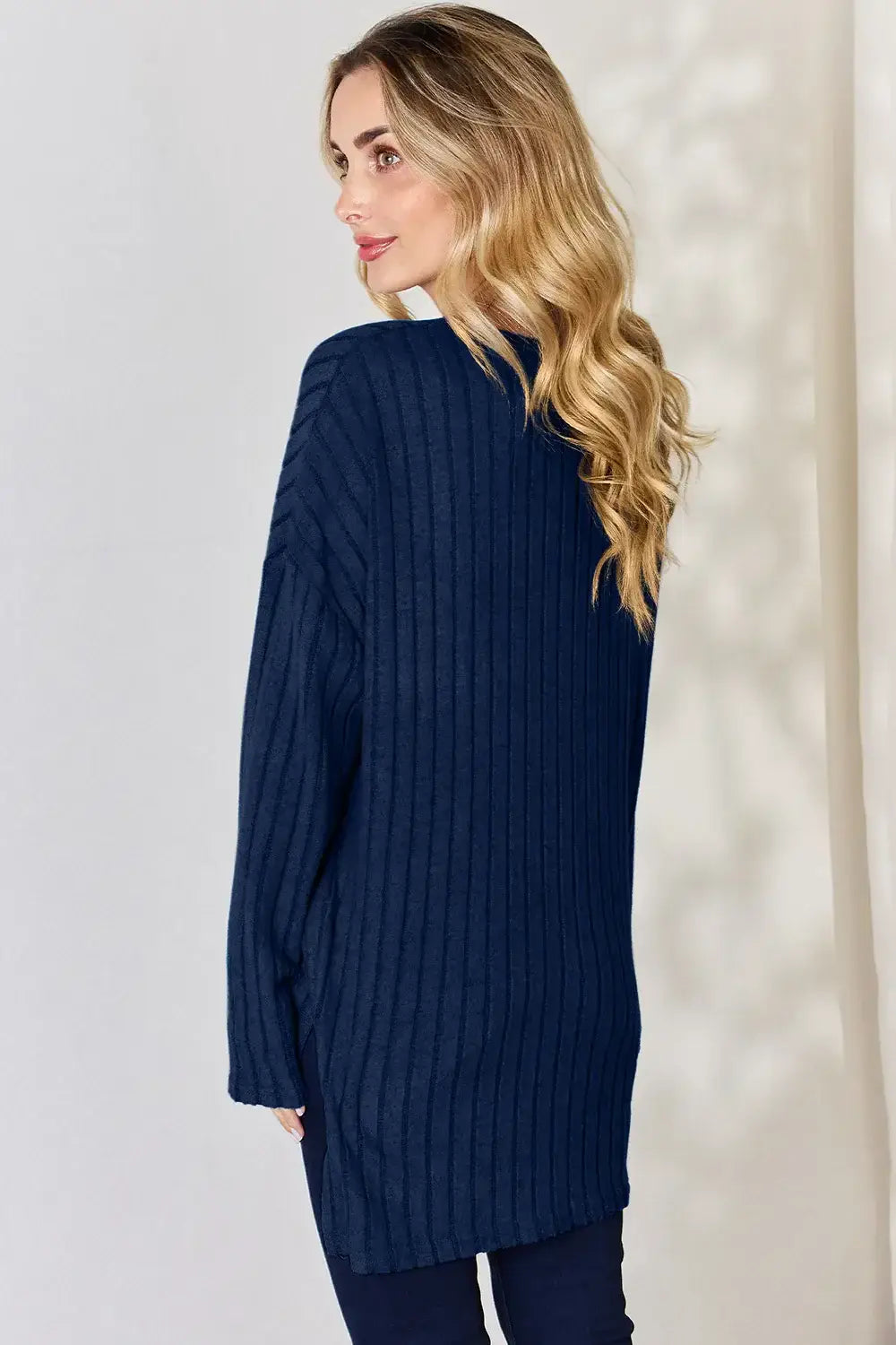 Basic Bae Full Size Ribbed Half Button Long Sleeve High-Low T-Shirt - ShopBasicbae - Flyclothing LLC