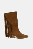 Beast Fashion Suede Fringe Point Toe Boots - Trendsi