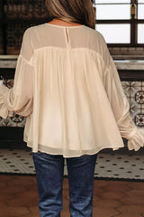 Round Neck Ruffle Sleeve Blouse - Trendsi - Flyclothing LLC