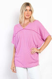 Be Stage Full Size V-Neck Short Sleeve Ribbed Top - Trendsi - Flyclothing LLC