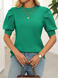 Mandy Mock Neck Puff Sleeve Sweater - Trendsi
