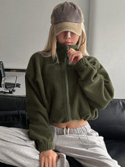 Honey Zip Up Long Sleeve Cropped Jacket - Trendsi