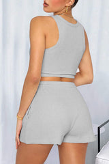 Round Neck Top and Drawstring Shorts Set - Trendsi - Flyclothing LLC