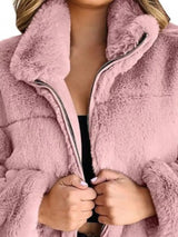 Full Size Faux Fur Cropped Zip-Up Jacket Plus Size - Trendsi - Flyclothing LLC
