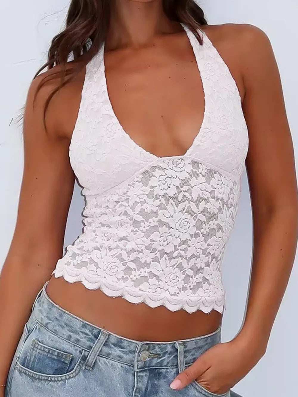 Lace Backless Halter Neck Cami - Trendsi - Flyclothing LLC