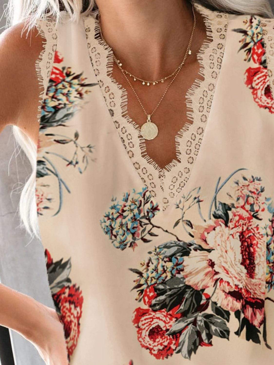 Lace Detail V-Neck Tank - Trendsi - Flyclothing LLC