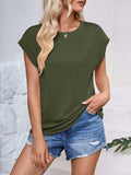 Textured Round Neck Cap Sleeve Blouse - Trendsi - Flyclothing LLC
