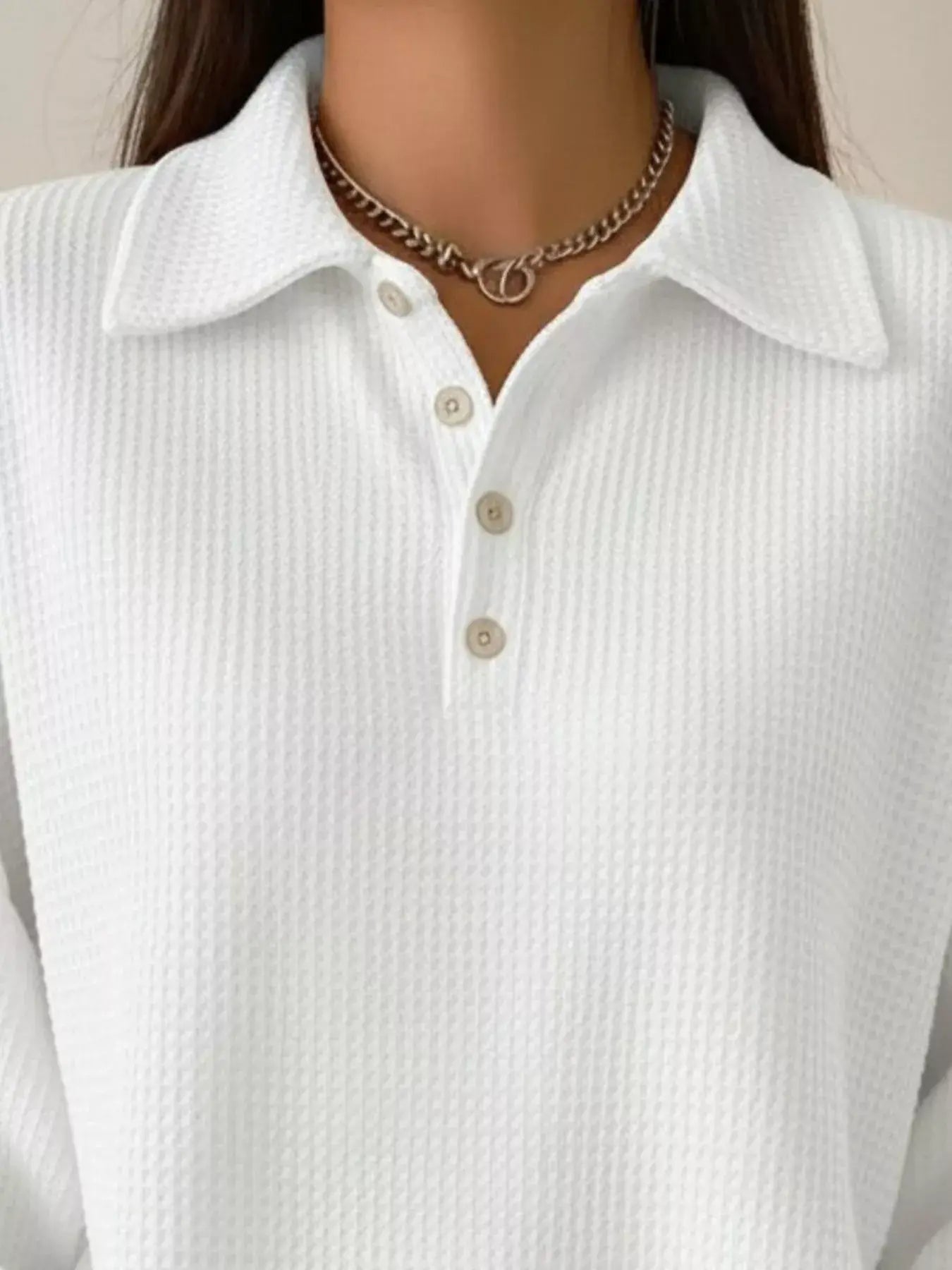 Full Size Waffle Knit Button Detail Sweatshirt Plus Size - Trendsi - Flyclothing LLC