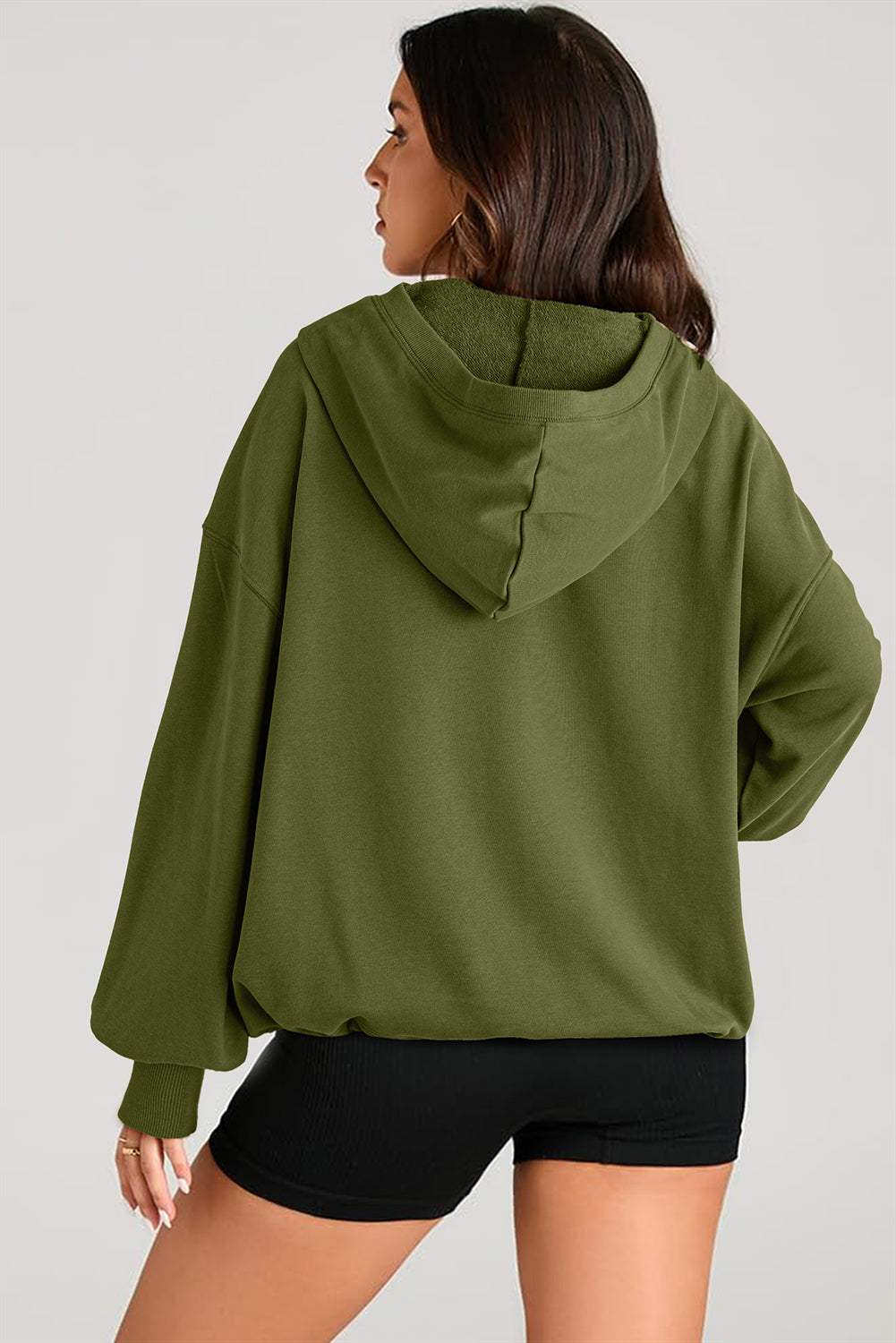 Pocketed Half Zip Long Sleeve Hoodie - Trendsi - Flyclothing LLC