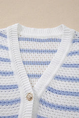 Stripe V Neck Gold Buttons Elegant Sweater Vest - Trendsi - Flyclothing LLC