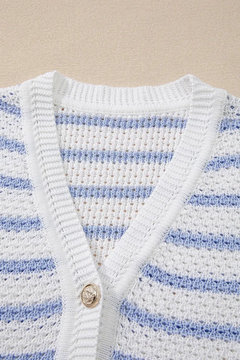 Stripe V Neck Gold Buttons Elegant Sweater Vest - Trendsi - Flyclothing LLC