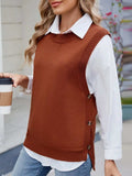 Buttoned Round Neck Sweater Vest - Trendsi - Flyclothing LLC