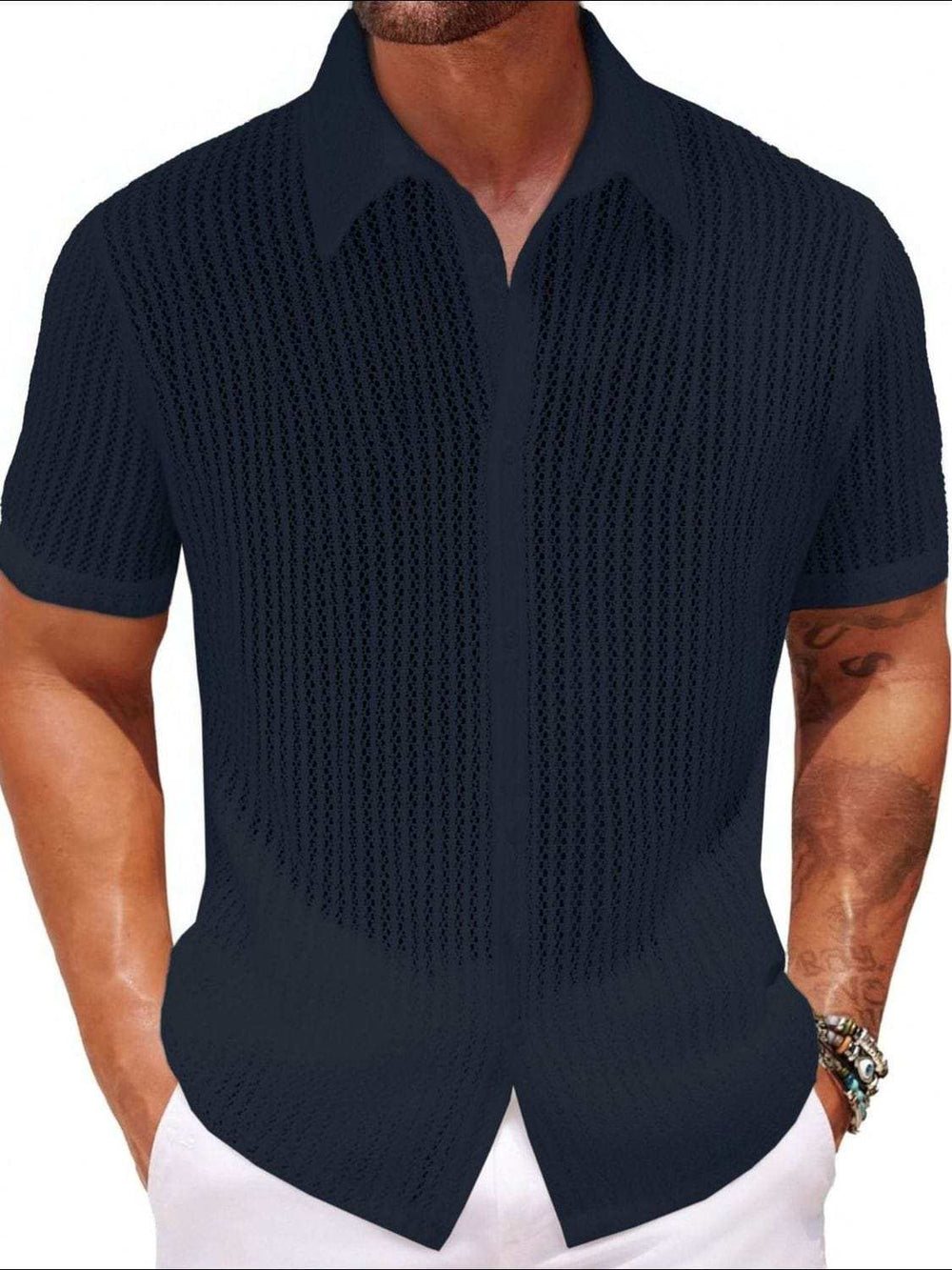 Men's Plus Size Button Down Short Sleeve Shirt - Trendsi - Flyclothing LLC