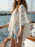 Openwork Tassel Open Front Knit Cover Up - Trendsi - Flyclothing LLC