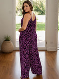 Full Size Leopard Scoop Neck Wide Leg Jumpsuit - Trendsi