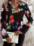 Printed Notched Long Sleeve Blouse - Trendsi - Flyclothing LLC