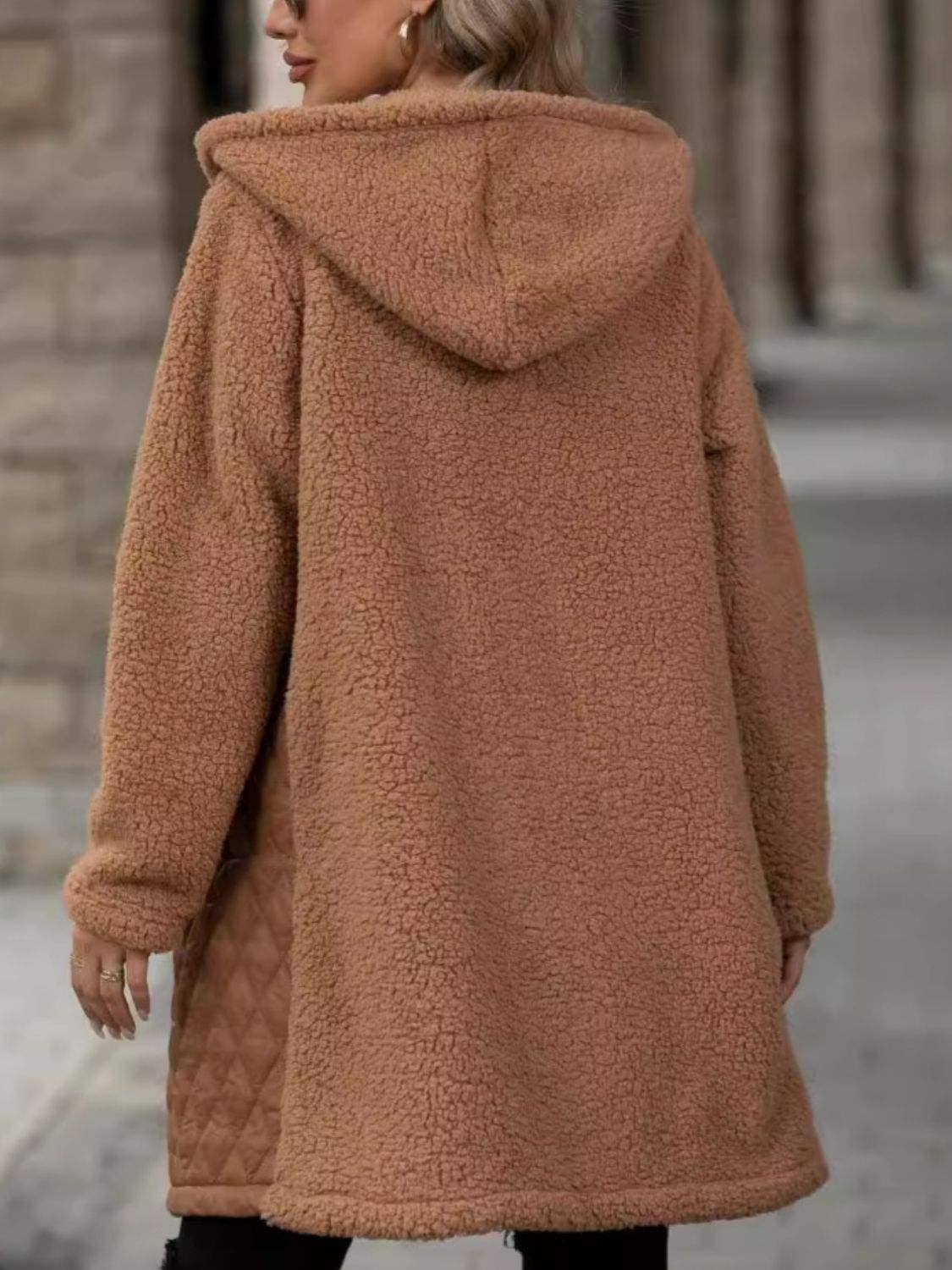Texture Zip Up Long Sleeve Hooded Coat - Trendsi - Flyclothing LLC