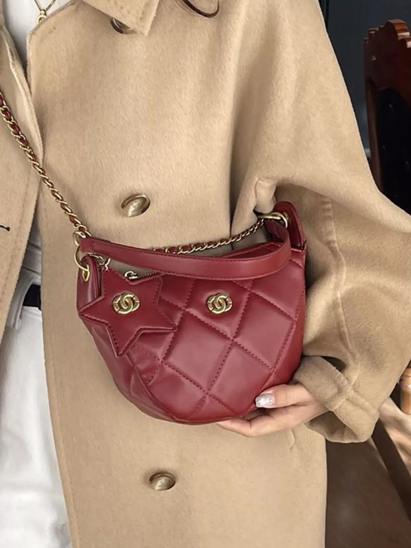 Quilted Chain Crossbody Bag - Trendsi - Flyclothing LLC