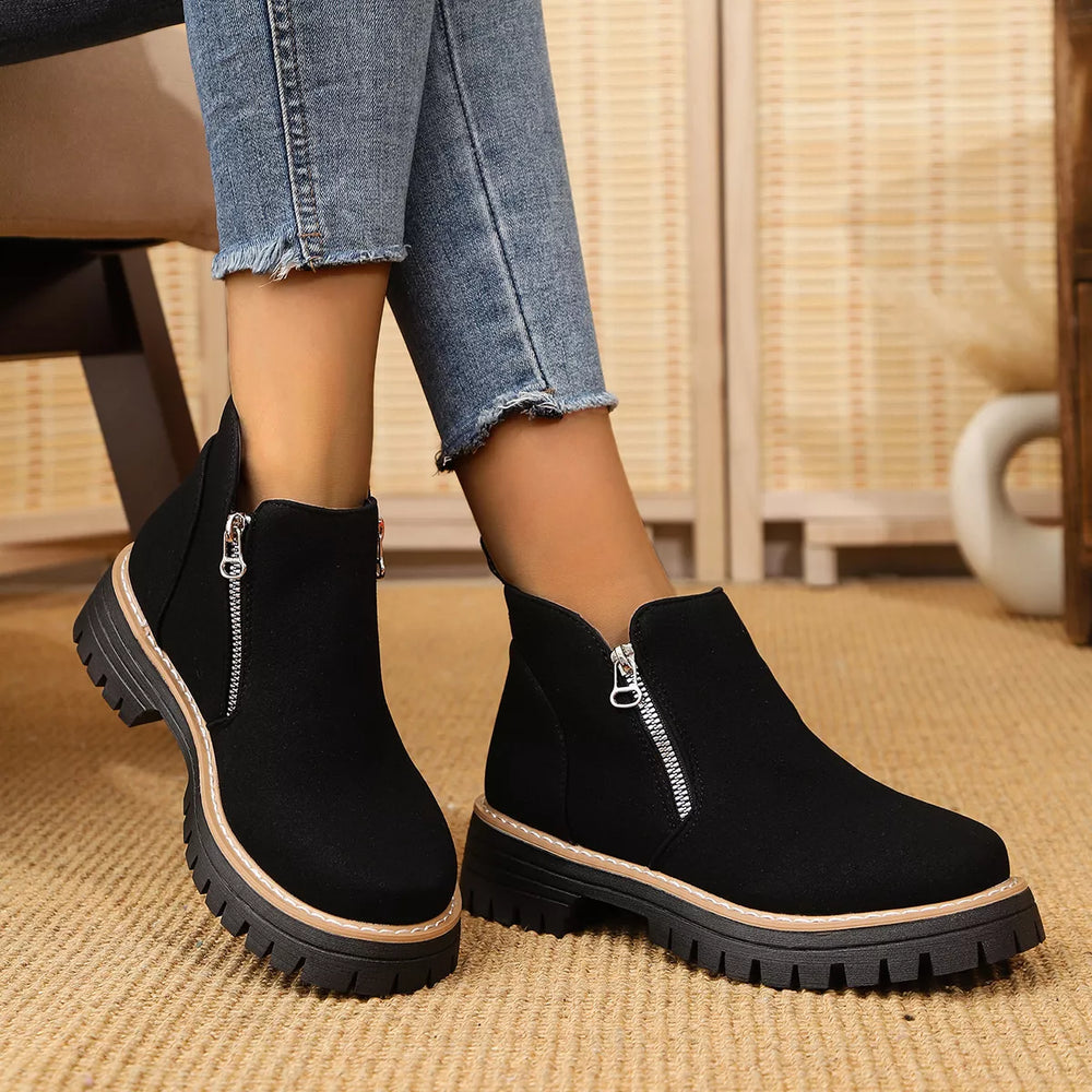 Ankle Boots with Zipper Accent - Trendsi - Flyclothing LLC