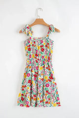 Floral Knotted Straps Cinched Waist Ruffle Hem Mini Dress - Trendsi - Flyclothing LLC