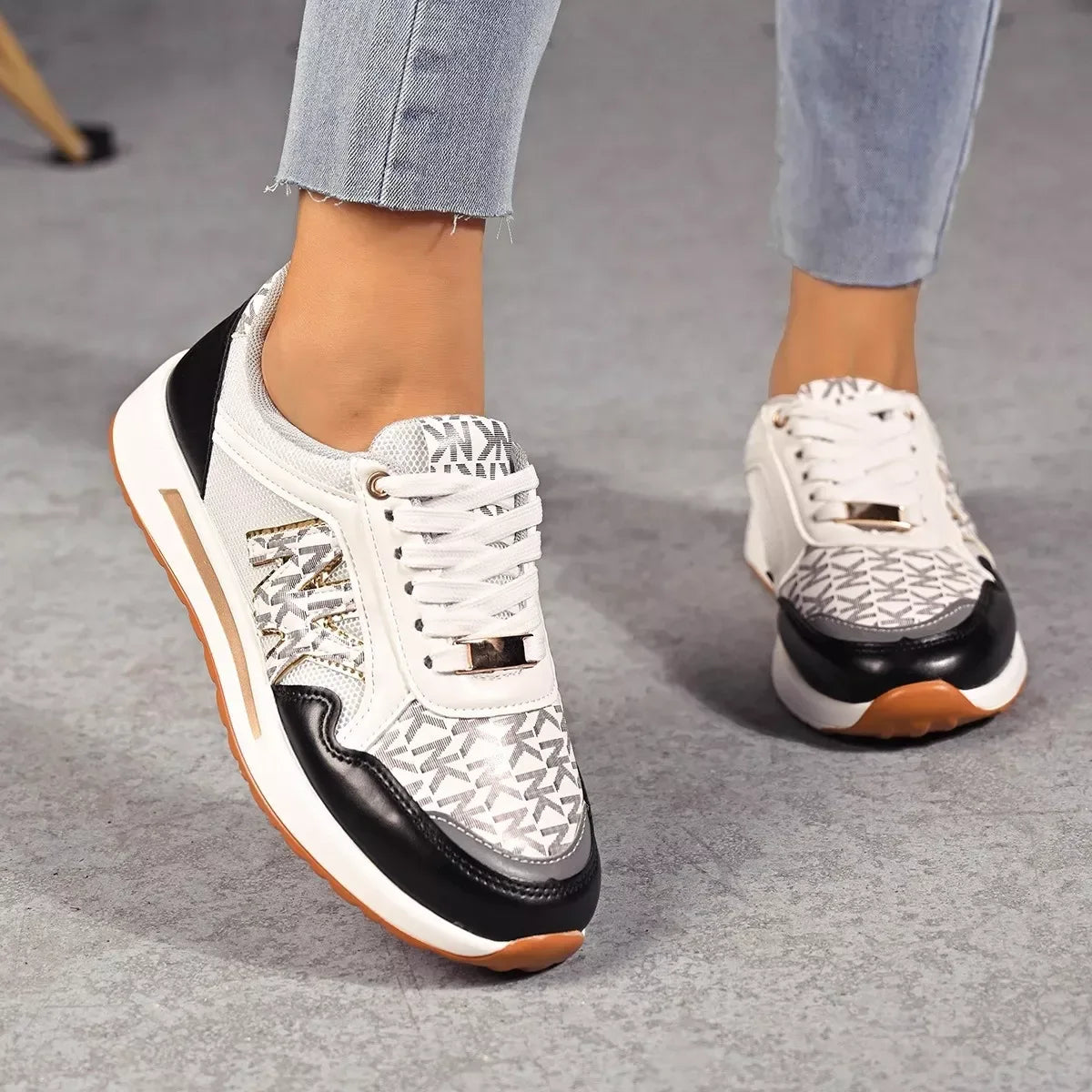 Lace Up Round Toe Sneakers - Trendsi - Flyclothing LLC