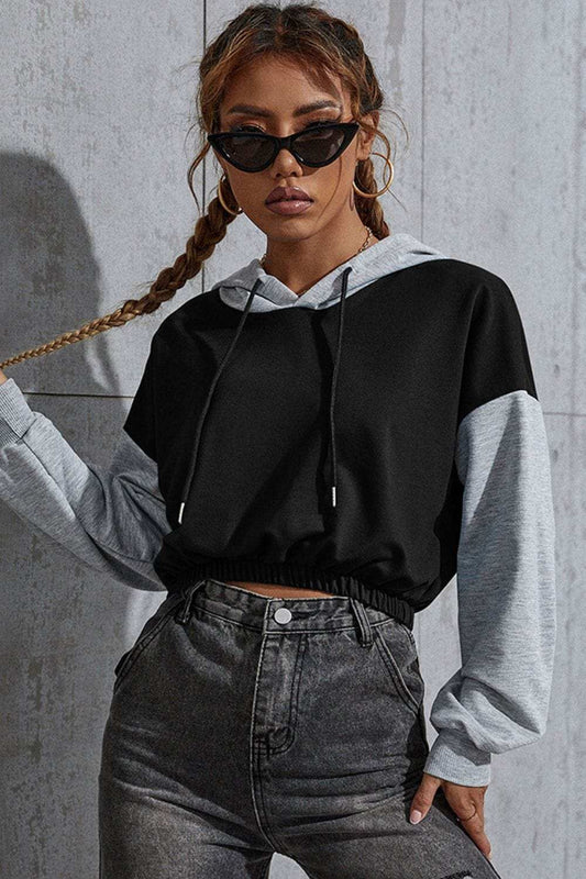 Perfee Contrast Long Sleeve Cropped Hoodie - Trendsi - Flyclothing LLC