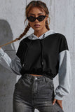 Perfee Contrast Long Sleeve Cropped Hoodie - Trendsi