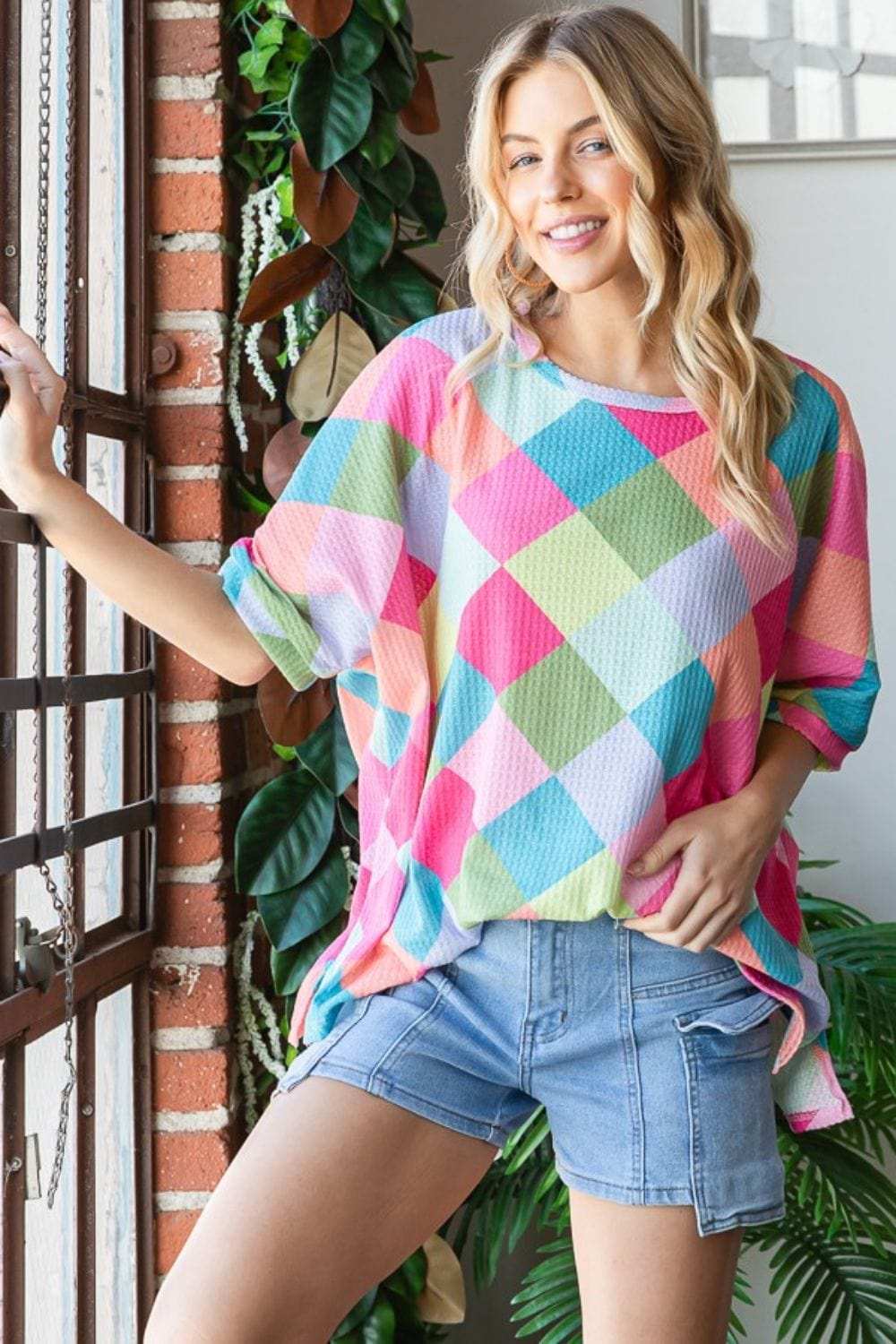 HOPELY Color Block Waffle Oversized T-Shirt - Trendsi - Flyclothing LLC