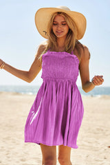 Davi & Dani Smocking Halter Neck Tie Open Back Mini Dress - Trendsi - Flyclothing LLC