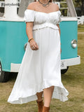 Plus Size Ruffled Hem Off-Shoulder Dress - Trendsi