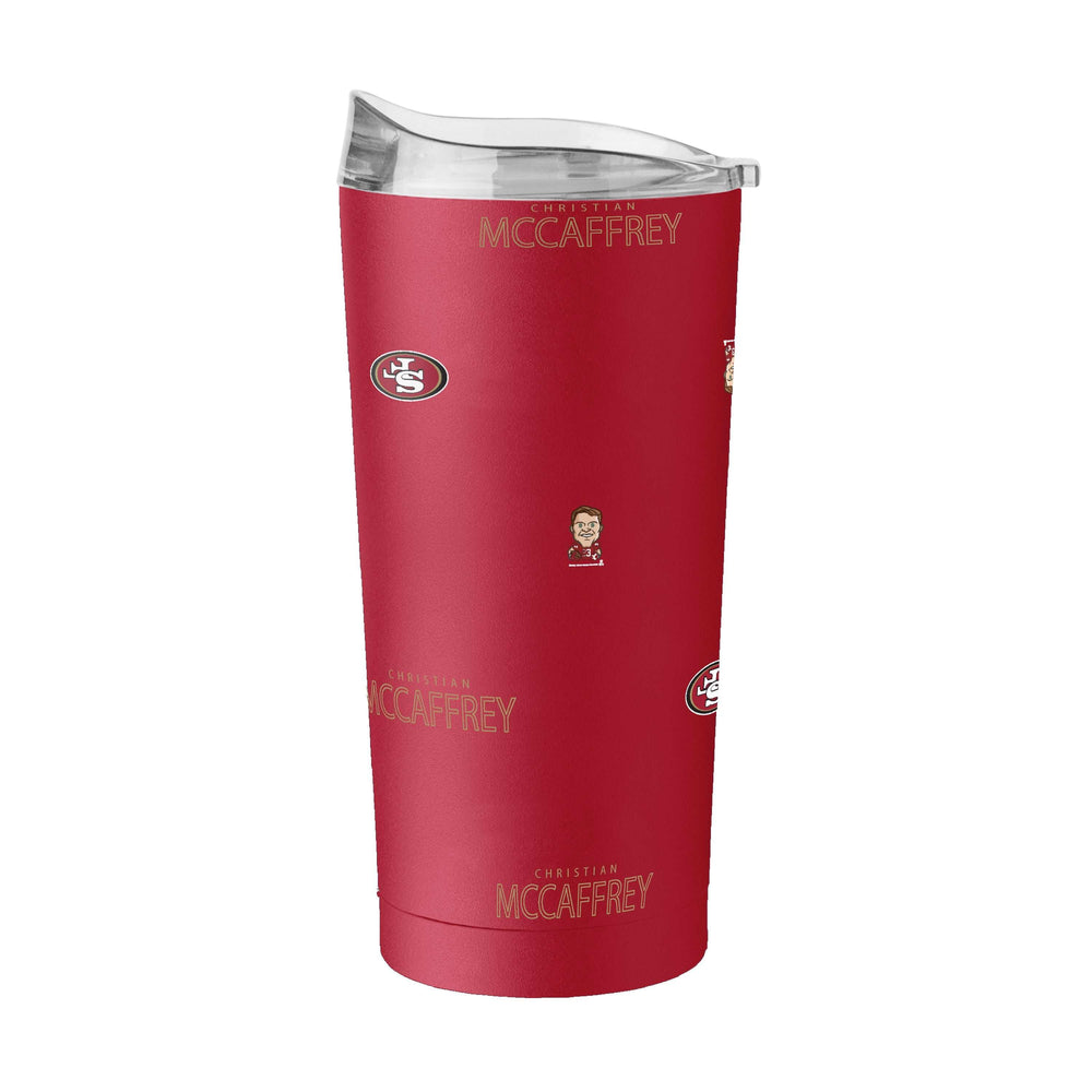 San Francisco 49ers Christian McCaffrey Caricature Step And Repeat 20oz Powder Coat Tumbler - Logo Brands - Flyclothing LLC
