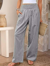 Gingham Wide-Leg Pants - Trendsi - Flyclothing LLC