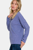 Zenana Full Size Ribbed V-Neck Drop Shoulder Top - Trendsi - Flyclothing LLC