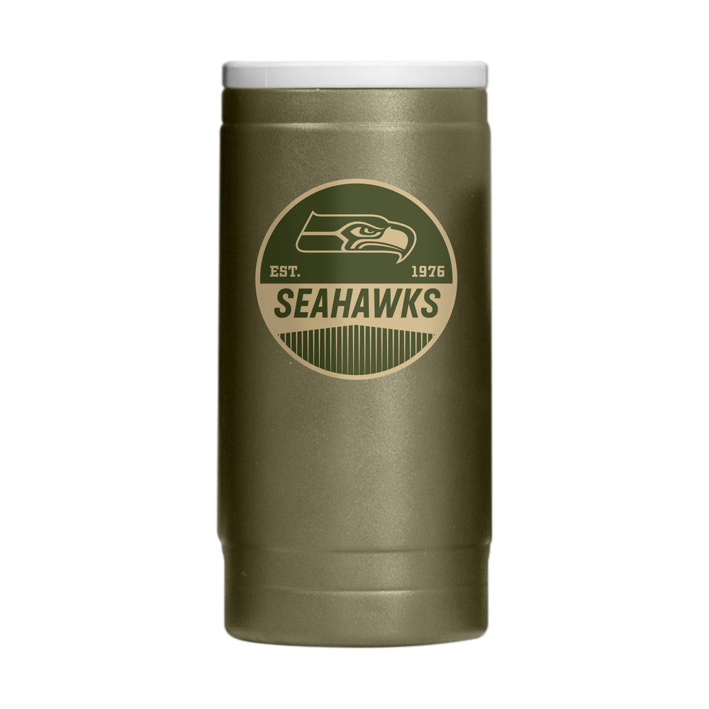 Seattle Seahawks  Badge Powder Coat Slim Can Coolie