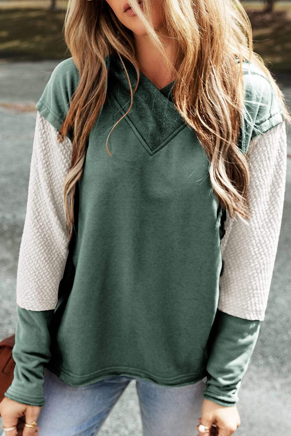 Color Block Dropped Shoulder Hoodie - Trendsi - Flyclothing LLC