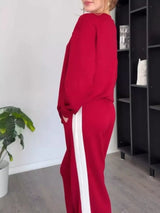Full Size Contrast Round Neck Top and Pants Set Plus Size - Trendsi - Flyclothing LLC