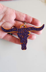 3d Print Tooled Longhorn Keychain or Purse Charm Ornament - Made in America - choice of colors - Baha Ranch Western Wear - Flyclothing LLC